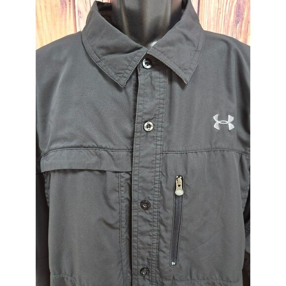 Under Armour 3XL HeatGear Short Sleeve Button-Up Shirt Black Polyester - Picture 3 of 8
